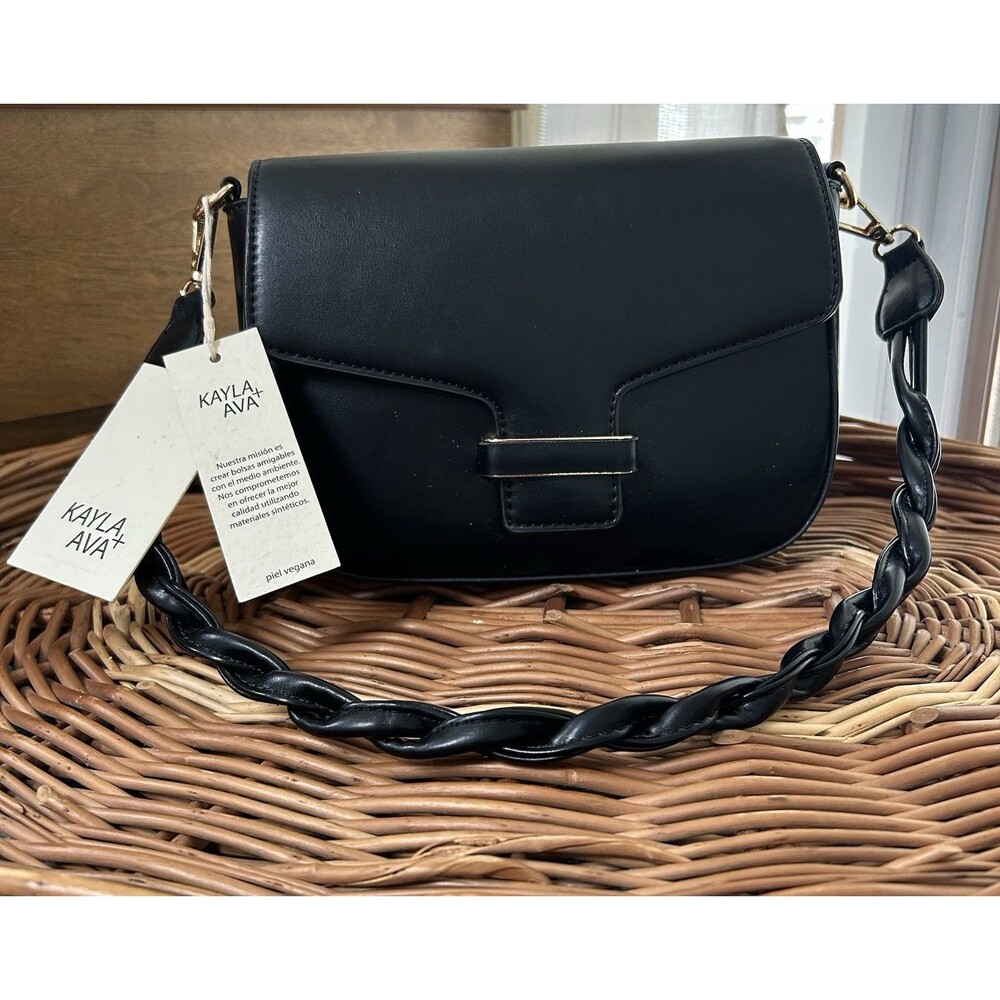 Kayla & Ava Black Vegan Leather Purse With Gold Hardware